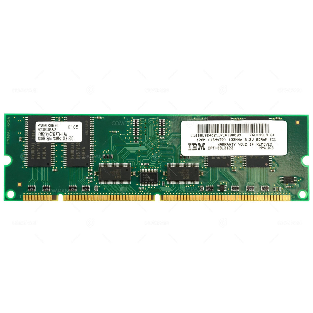 33L3124 IBM MEMORY 128MB PC133R 16MX72 CL3 ECC 133MHZ 168 PIN SDRAM RDIMM XSERIES 33L3123, HYS72V16301GR-7.5-C2, HYM71V16C735AT8-H